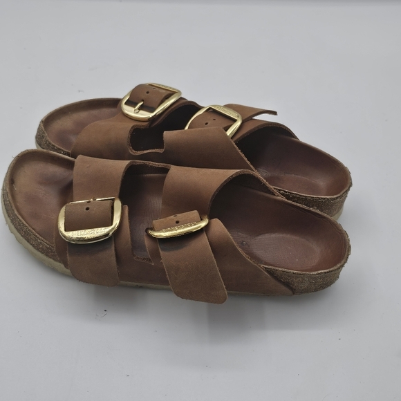 Birkenstock Arizona Big Buckle Sandals Cognac Leather Size 37 US 6 6.5 - Picture 9 of 11